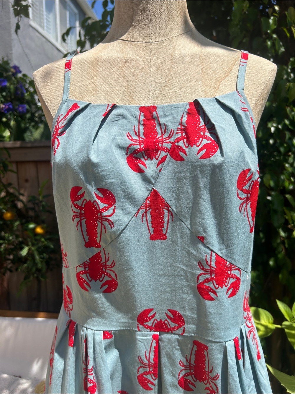 Light Blue Midi Sundress with Red Lobster Print - Picture 2 of 5